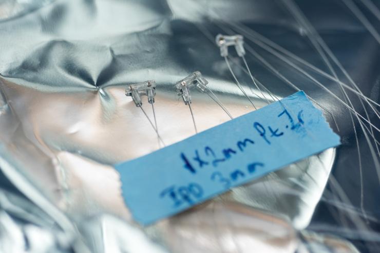 <p>Nerve stimulating electrodes in Robert Butera's lab at Georgia Tech. Credit: Georgia Tech / Rob Felt</p>