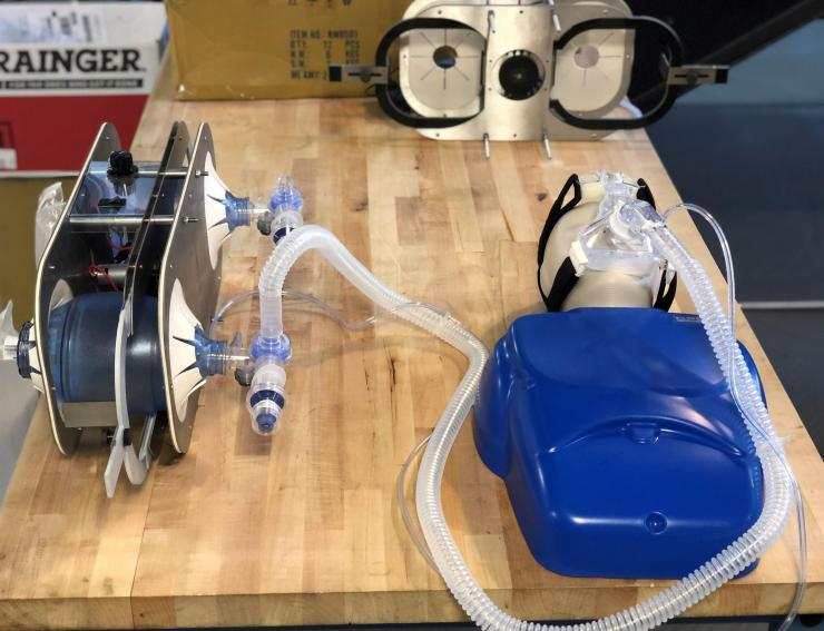 <p>A simple, low-cost ventilator based on the resuscitation bags carried in ambulances – and widely available in hospitals – has been designed by an international team of university researchers.  (Credit: Steven Norris, Georgia Tech)</p>