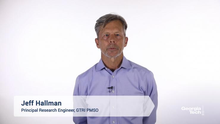 <p>Jeff Hallman, principal research engineer in GTRI's Program Management Support Office, is one the hosts for a series of videos produced to explain new procedures for those working in Georgia Tech labs this summer. (Credit: Sean McNeil)</p>