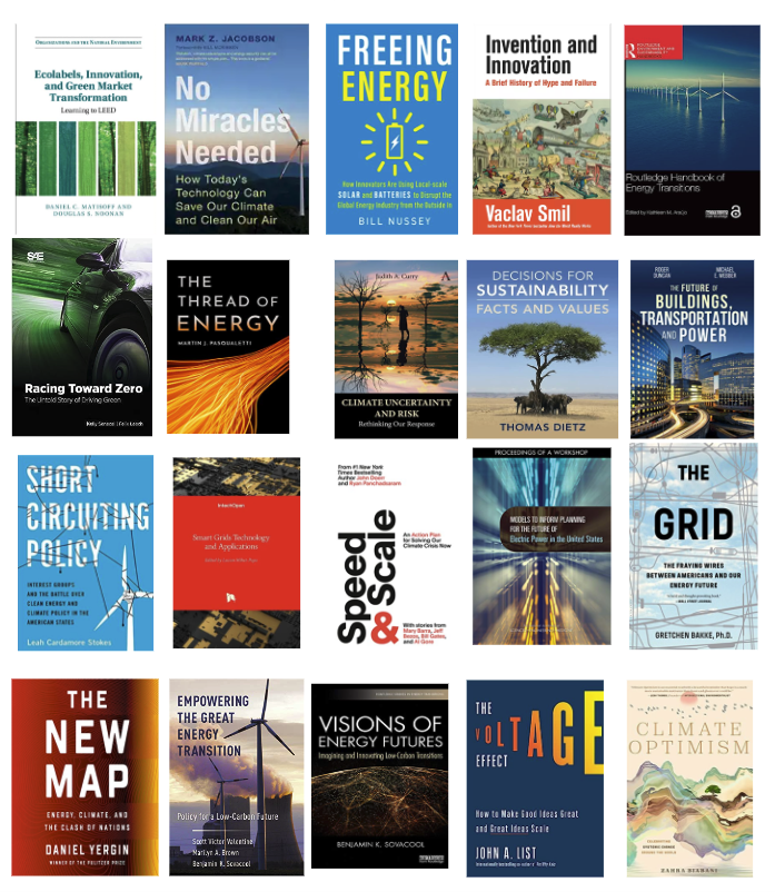 Collage of book covers on decarbonization