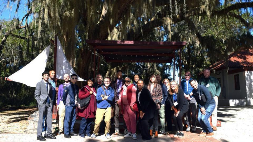 Participants outside of the Frissell Community House at the Penn Center on November 21, 2024
