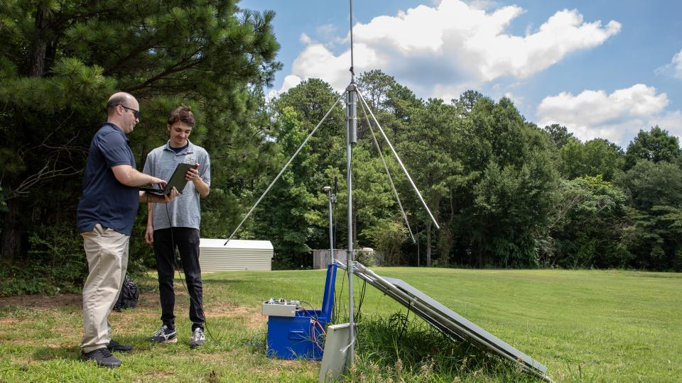 Researchers set up a lightning mapping array unit at a location near Atlanta