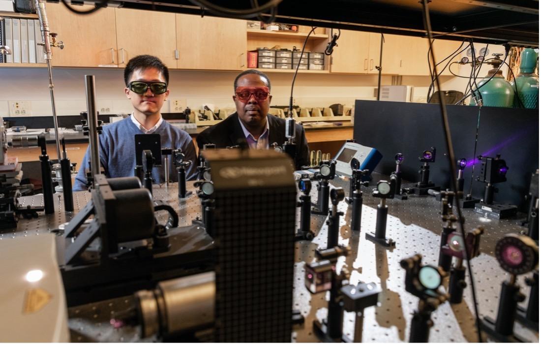 Dr. Zhe Cheng (left) and Prof. Samuel Graham (right) with time-domain thermoreflectance at Georgia Tech (March 16, 2020).