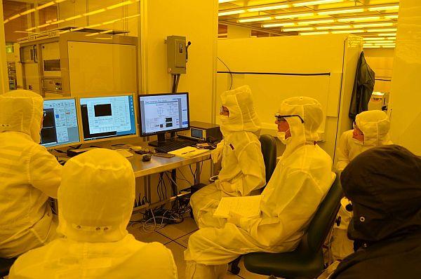 GT Researchers training on the Elionix E-Beam System in the IEN cleanroom, Marcus Nanotechnology Building, Atlanta Campus.