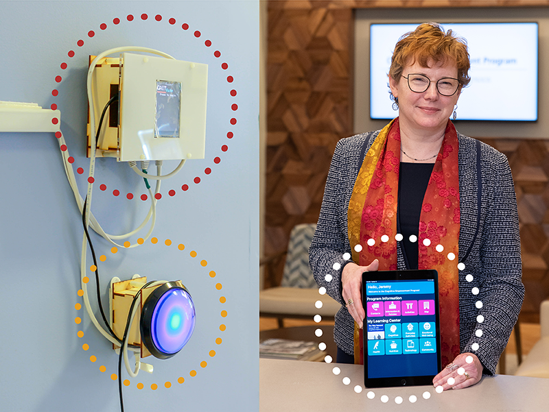 Elizabeth Mynatt, IPaT's executive director, pictured with new smart home and caregiving technologies developed with the support of Georgia Tech's Institute of People and Technology (IPaT). 