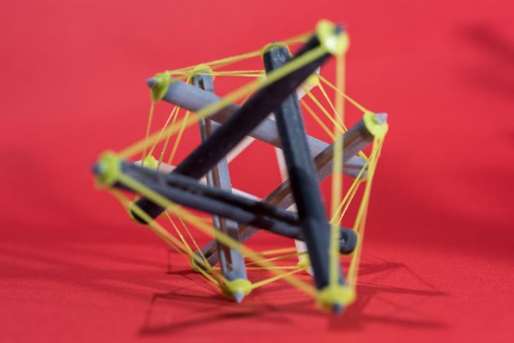 <p>Researchers at Georgia Tech 3-D printed an object made with tensegrity, a structural system of floating rods in compression and cables in continuous tension. (Credit: Rob Felt)</p>