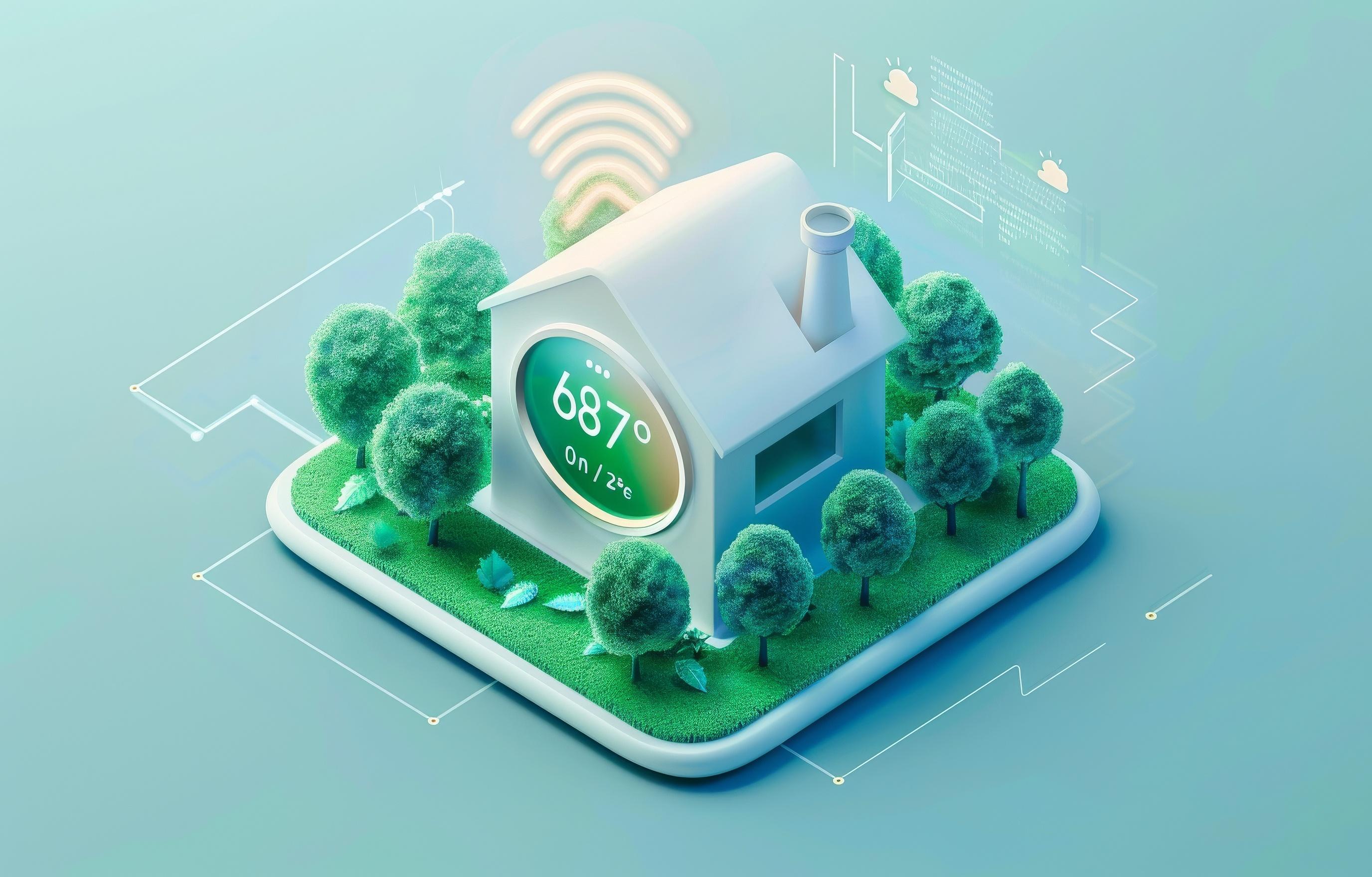 Smart thermostat at home Illustration