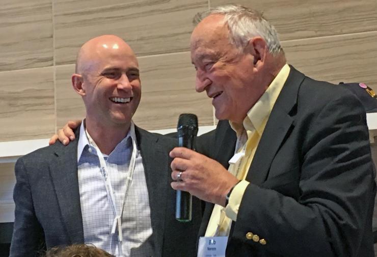 <p>Two friends named Bob: Bob Nerem, founding director of the Petit Institute, honors Bob Guldberg, departing executive director of the Petit Institute, at last week's Regenerative Medicine Workshop.</p>