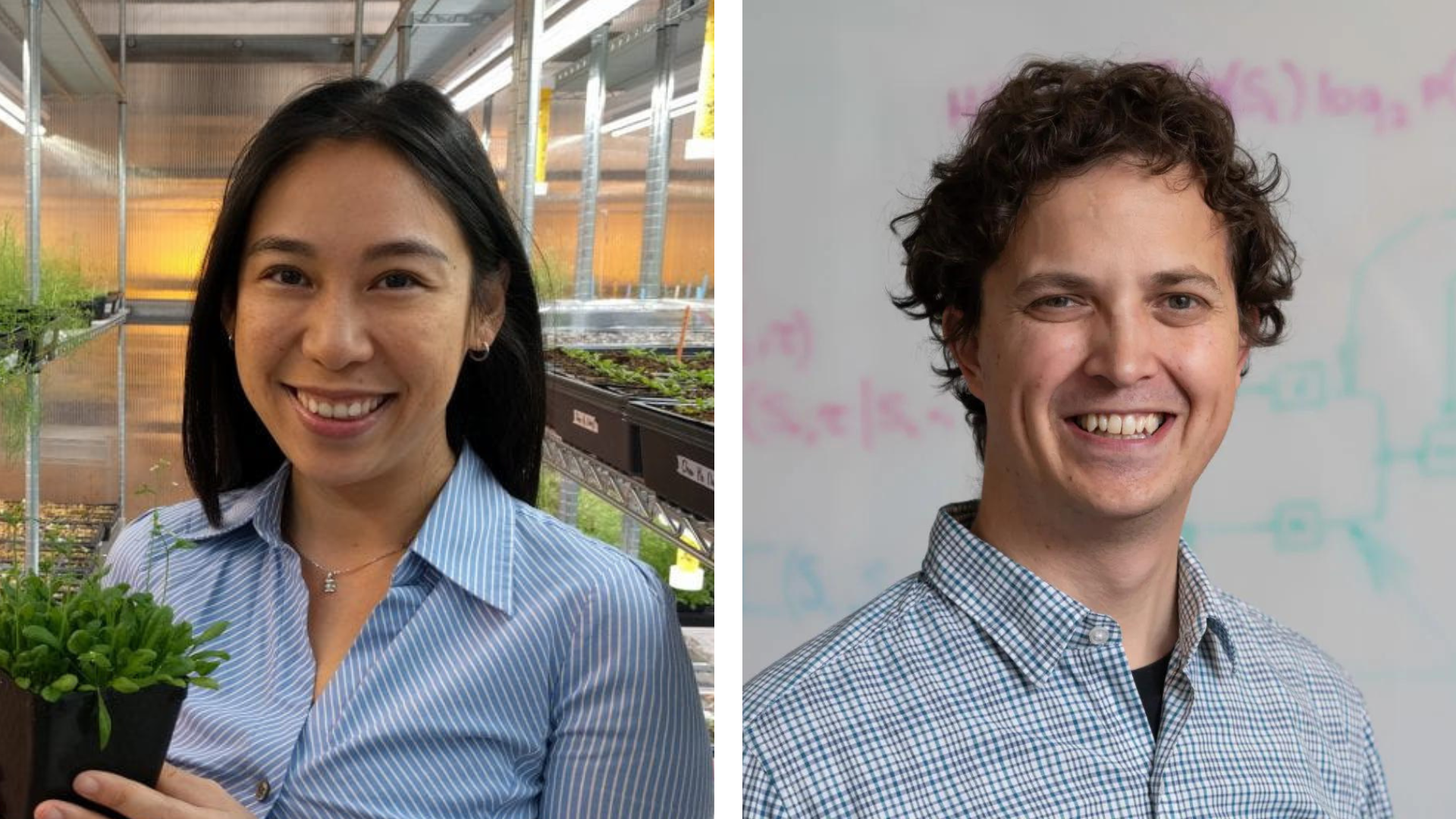 Two side-by-side portraits of Lily Cheung (Left) and Simon Sponberg (Right)