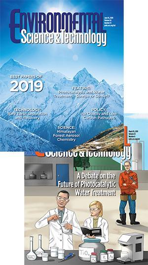 Collage of two of the journal covers for the 2019 Top Feature Paper in the journal, Environmental Science &amp; Technology.