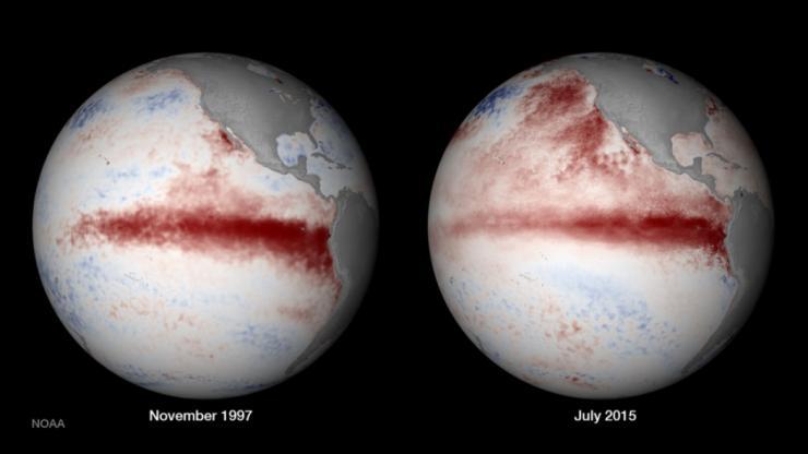 <p>El Nino 1997 (l.), El Nino 2015 (r.) Credit: NOAA (National Oceanographic and Atmospheric Administration)</p>