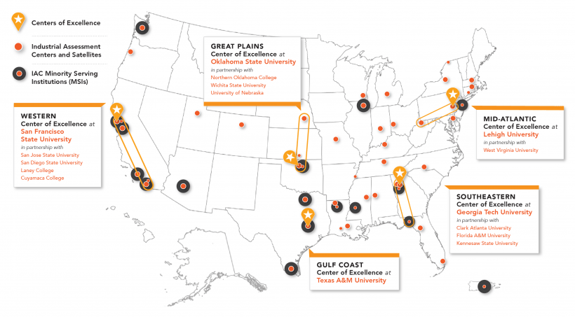 Map of Industrial Assessment Centers (Source: Department of Energy) 