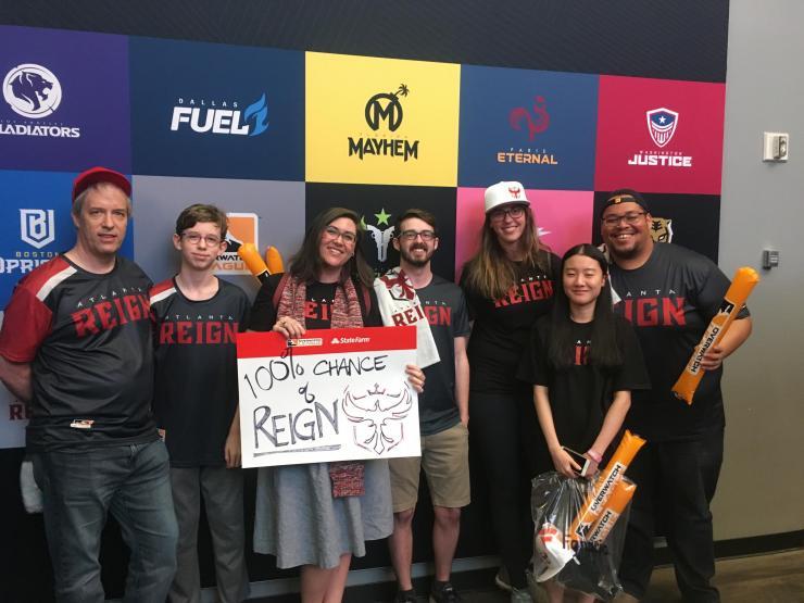 <p>A Georgia Tech VIP class team attending an esports event in Los Angeles in 2019 with Laura Levy (holding the sign). </p>