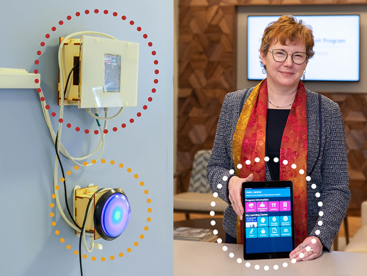 <p><strong>Elizabeth Mynatt</strong>, IPaT's executive director, pictured with new smart home and caregiving technologies developed with the support of Georgia Tech's Institute of People and Technology (IPaT). </p>