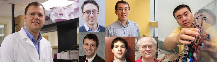 <p>The new Petit Institute researchers are (clockwise from left): Joel Kostka, Alberto Stolfi, Shu Jia, Chengzhi Shi, Paul Russo, John Blazeck, and Sven Behrens.</p>