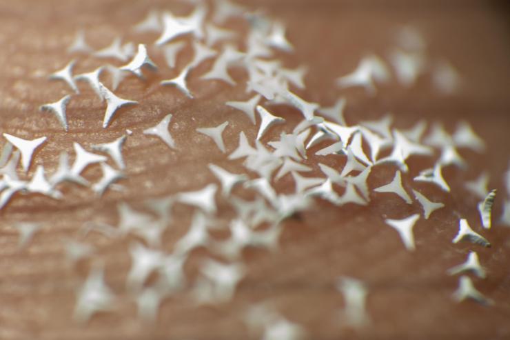 <p>STAR particles are mixed into a therapeutic cream or gel and applied to the skin, painlessly creating micropores in the skin’s surface that dramatically – but temporarily – increase skin permeability to drugs. (Credit: Georgia Tech)</p>