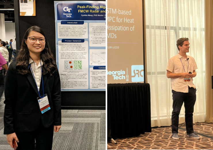 <p>ECE students and TECHCON poster competition winners Cynthia Wang and Tyler Lizzo. </p>