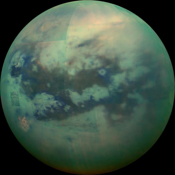 <p>This composite image shows an infrared view of Saturn's moon Titan from NASA's Cassini spacecraft, acquired during the mission's "T-114" flyby on Nov. 13, 2015. Courtesy: NASA/JPL</p>