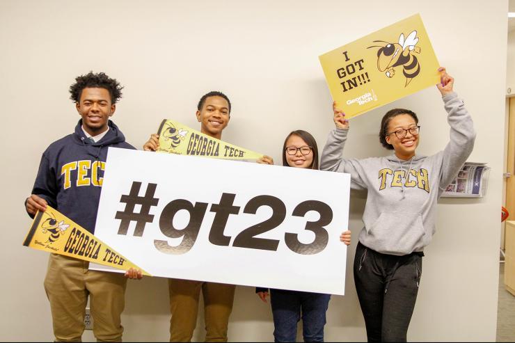 <p>(L-R): Chris McCrary, DeGreer Harris, Ivy Diamond, and Niara Botchwey from Drew Charter School in Atlanta were all accepted to Georgia Tech during Early Action.</p>