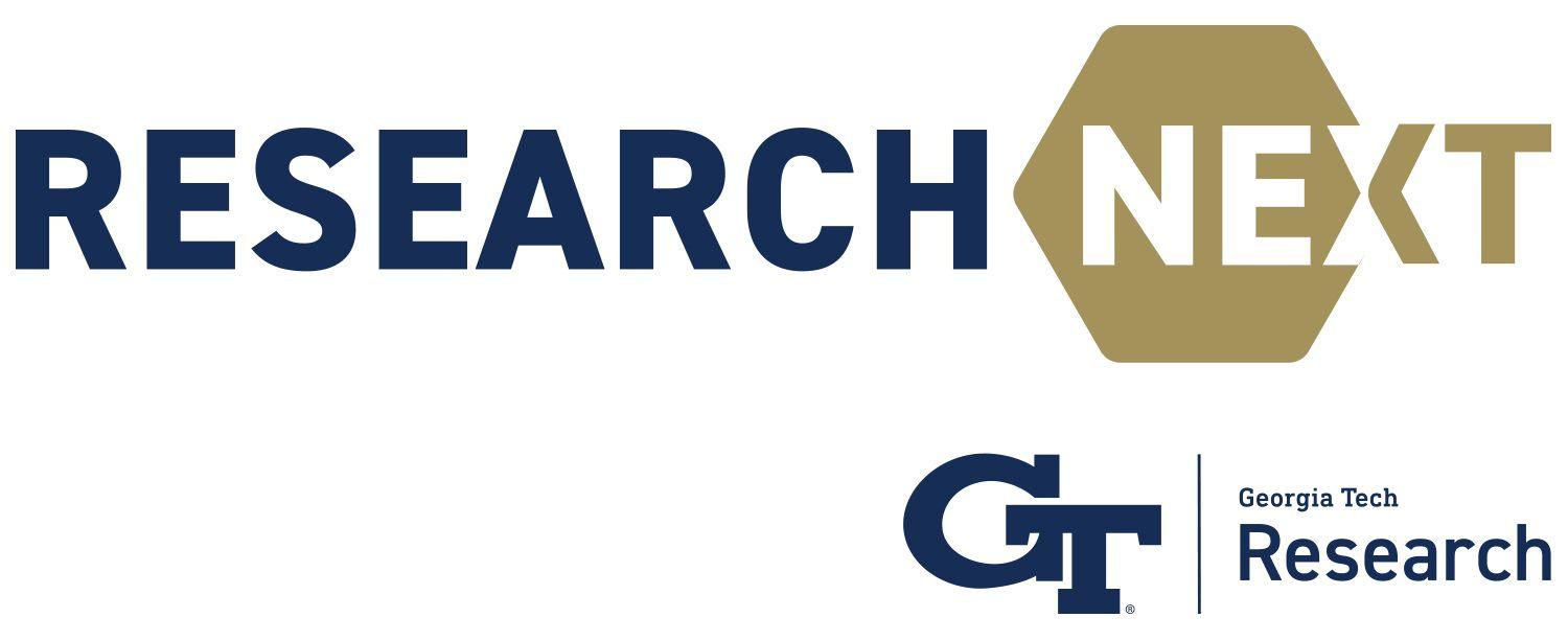 A gold and navy blue graphic with the text "Research Next," "GT," and "Georgia Tech Research."