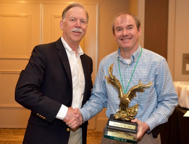 <p>Professor Matthew Realff Receives the Carpet America Recovery Effort Person of the Year Award from CARE representative.</p>