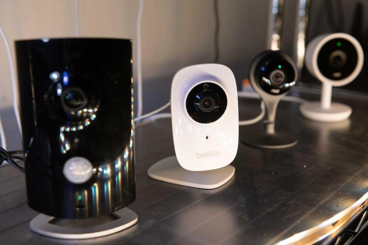 <p>A row of cameras is among the internet-connected devices whose security has been assessed by researchers from Georgia Tech and the University of North Carolina. (Photo: Allison Carter, Georgia Tech)</p>