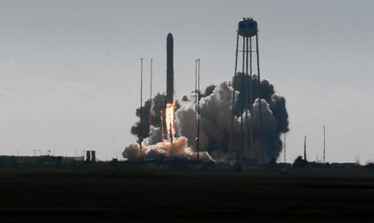 <p>A Northrop Grumman Cygnus spacecraft carrying the Georgia Tech solar cells lifts off from NASA’s Wallops Island Facility on Nov. 2 as part of a routine resupply mission. (Photo: Canek Fuentes-Hernandez)</p>