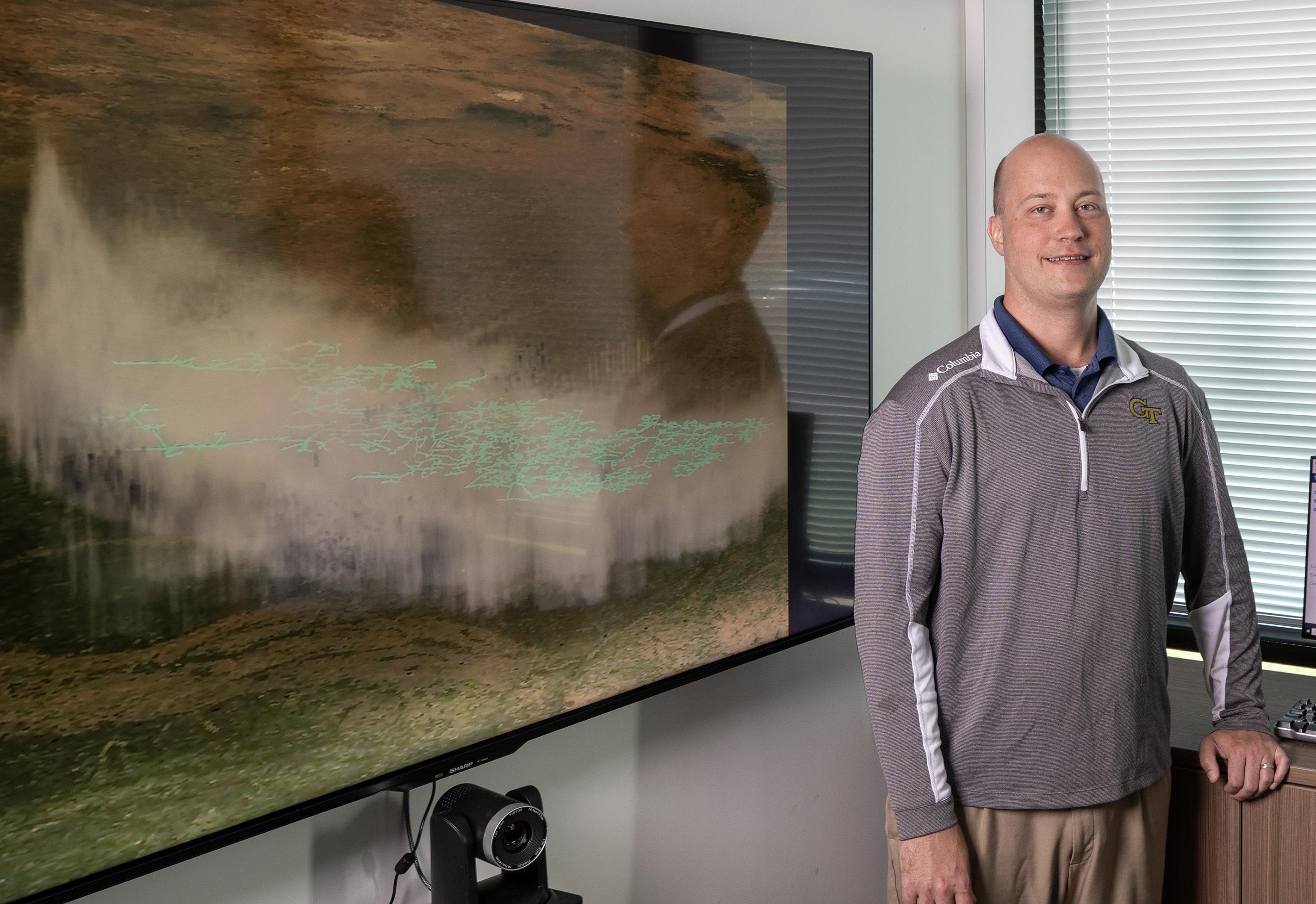 Researcher Michael Peterson and visualization of megaflash lightning.