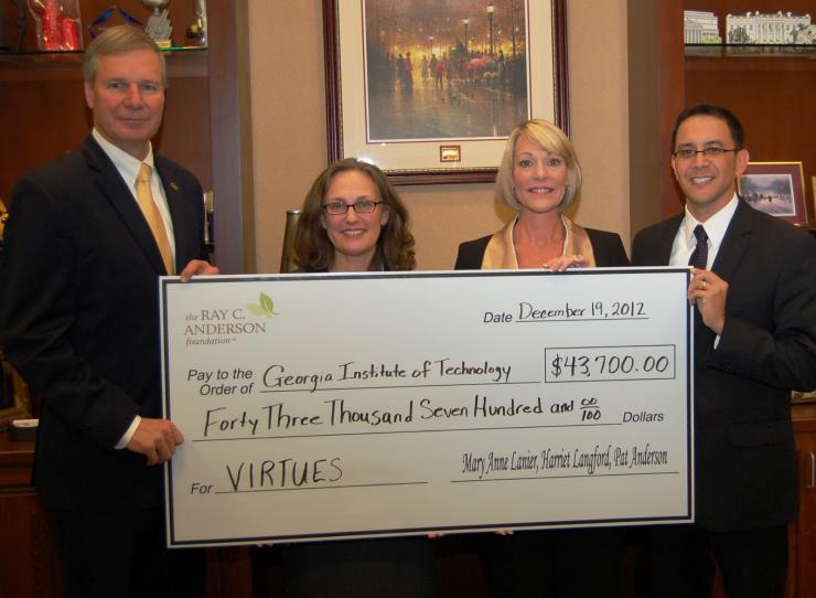 <p>Michael Chang and Mary Halisey-Hunt receive a grant from the Ray C. Anderson Foundation.  Also pictured, Georgia Tech President, Bud Peterson and Harriet Langford of the Ray C. Anderson Foundation.</p>