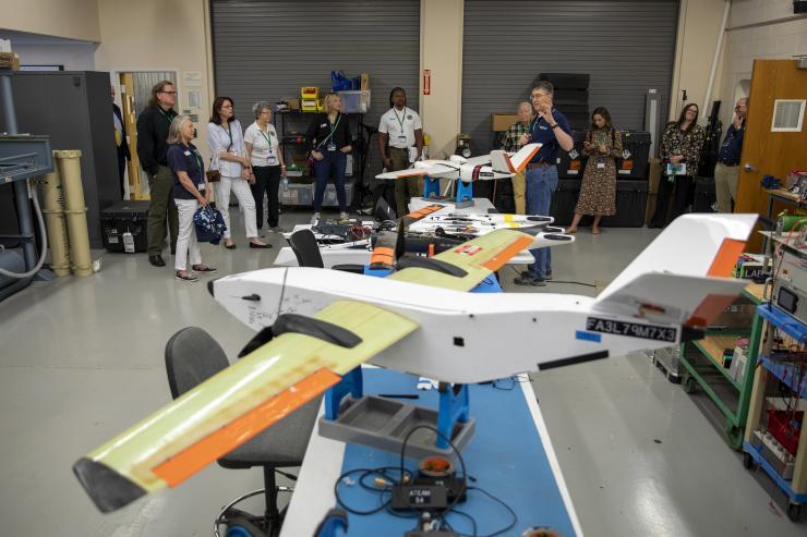 <p>GTRI researchers are developing new collaboration capabilities in small unmanned aerial systems, shown here being fabricated in a GTRI Cobb County laboratory. (Credit: Sean McNeil, GTRI)</p>