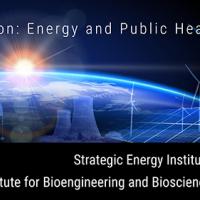 Energy and Public Health banner with images of energy infrastructure and low orbit view of a hazy atmosphere/horizon.