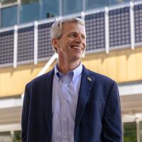 Tim Lieuwen standing outside the CNES Building at Georgia Tech