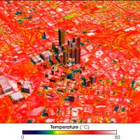 A thermal image of Atlanta, Georgia from 1997. NASA, Public domain, via Wikimedia Commons.