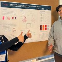 Mihir Bafna, a fourth-year CS major at Georgia Tech smiles for a photo with his mentor School of CSE Assistant Professor Xiuwei Zhang in front of their award-winning poster describing their latest research. (Photos by courtesy asset)