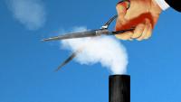  Illustration of a hand holding scissors cutting the smoke emitted from a smoke stack into small puffs. Credit: Sarah Grillo/Axios