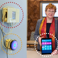 <p><strong>Elizabeth Mynatt</strong>, IPaT's executive director, pictured with new smart home and caregiving technologies developed with the support of Georgia Tech's Institute of People and Technology (IPaT). </p>