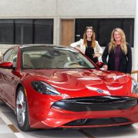 Jenn Voelker and Julia Vorpahl at the Karma Automotive headquarters in Irvine, California