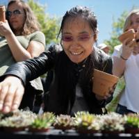 <p>Students select succulents at a 2018 Earth Day event. Photo by Allison Carter</p>