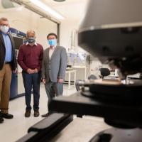 <p>Oliver Brand, Madhavan Swaminathan, Shimeng Yu in lab</p>