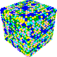 <p>This schematic illustration of the new palladium-containing high entropy allow shows how new alloy contains large palladium clusters (blue atoms).</p>