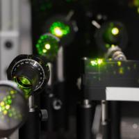 <p>Laser light in the visible range is processed for use in the testing of quantum properties in materials in Carlos Silva's lab at Georgia Tech. Credit: Georgia Tech / Allison Carter</p>