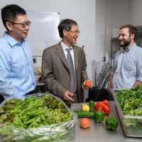 <p>Post-doctoral fellow Bopeng Zhang, Professor Yongsheng Chen and graduate research assistant Thomas Igou from the School of Civil and Environmental Engineering will pilot a project to use wastewater nutrients to grow lettuce, tomatoes and other fruits and vegetables. </p><p> </p>