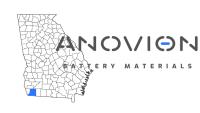 Anovion Battery Materials logo superimposed over map of Georgia highlighting Decatur county.