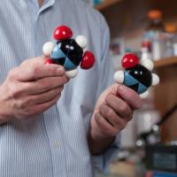 <p>Nearly twins and possibly keys to a unlocking the mystery of the evolution of life-coding molecules. Nicholas Hud holds up Uracil, on the right, a nucleobase of RNA. Barbituric acid, on the left, looks very much like it and could have been part of a proto-RNA that preceded RNA. </p>