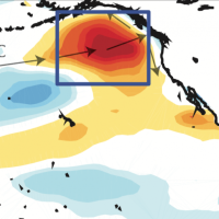 <p>The position and direction of the North Pacific Current (NPC) and the North Pacific Ocean heatwave.</p>