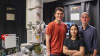 Vida Jamali, assistant professor the School of Chemical and Biomolecular Engineering; Amirali Aghazadeh, assistant professor in the School of Electrical and Computer Engineering; and Josh Kacher, associate professor in the School of Materials Science and Engineering.  Photo courtesy of Amelia Neumeister; Georgia Institute of Technology