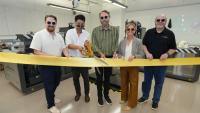 Pictured left-to-right: Tim Trent, director of IPaT's Trash Lab; Arthur Huang, CEO of Miniwiz; Michael Best, executive director of IPaT; Jennifer Chirico, associate vice president of Sustainability; and Rob Kadel, executive director of research program administration.